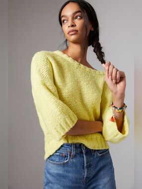 Anthropologie Maeve Cecile Bow-Back Sweater Bright Yellow Size XS
